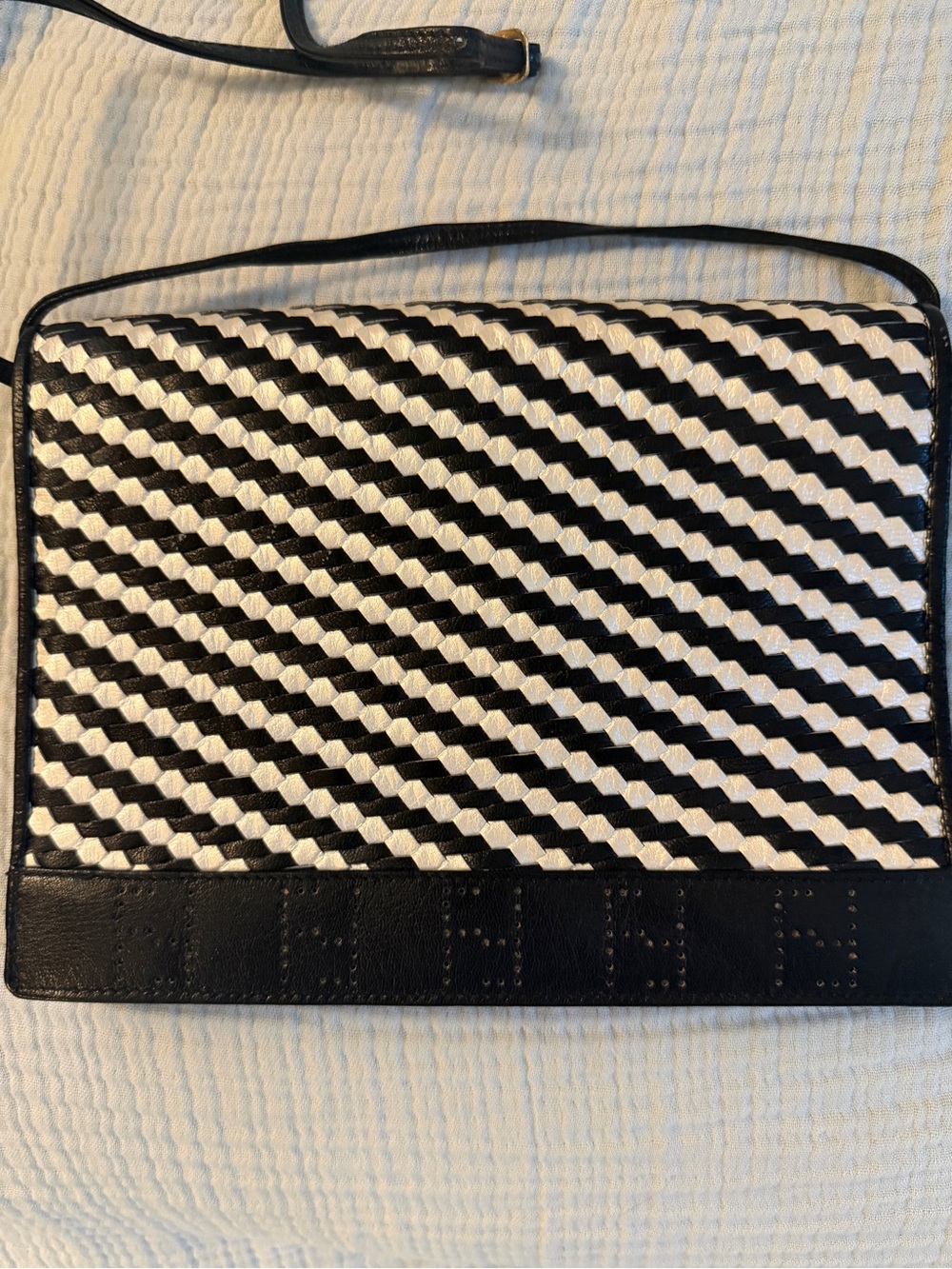 Fendi Black and White Diagonal Weave Shoulder Bag